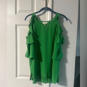 Umgee Green Cold Shoulder Ruffle Sleeve Top